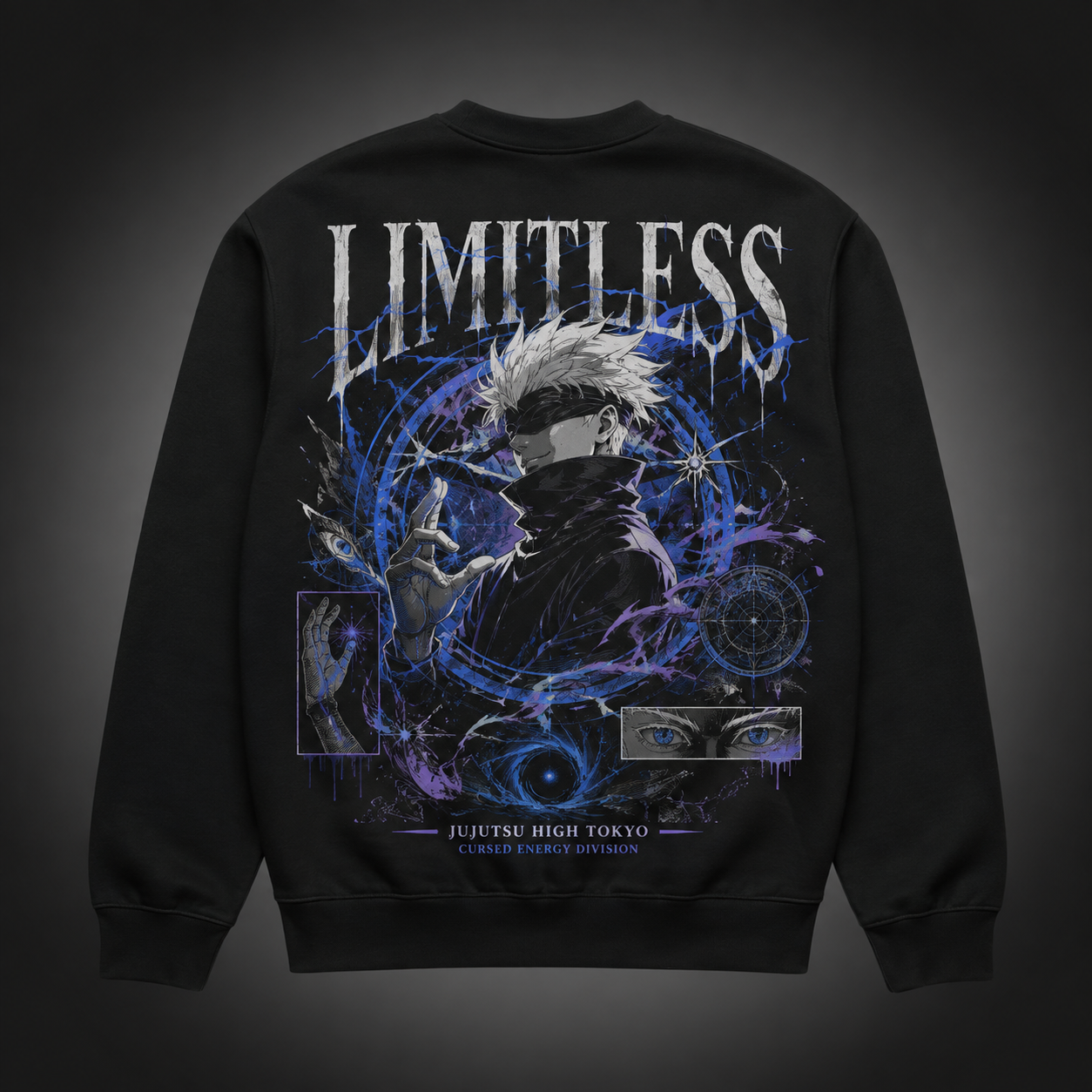 Black sweatshirt with Satoru Gojo Jujutsu Kaisen Limitless Division graphic – photo 1