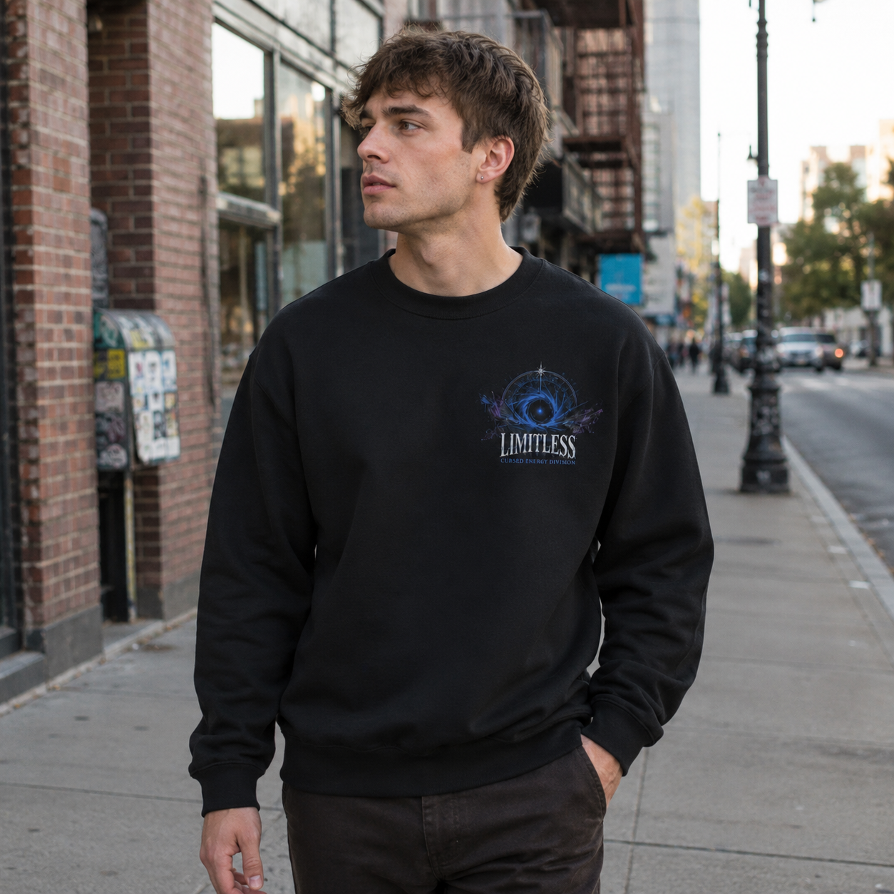 Black sweatshirt with Satoru Gojo Jujutsu Kaisen Limitless Division graphic – photo 4