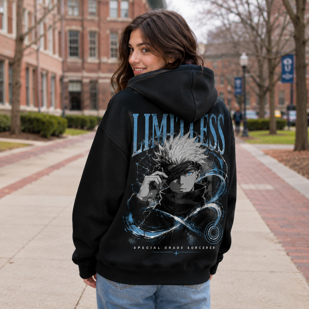 Black hoodie with Satoru Gojo Jujutsu Kaisen Limitless Sorcerer graphic – photo 3