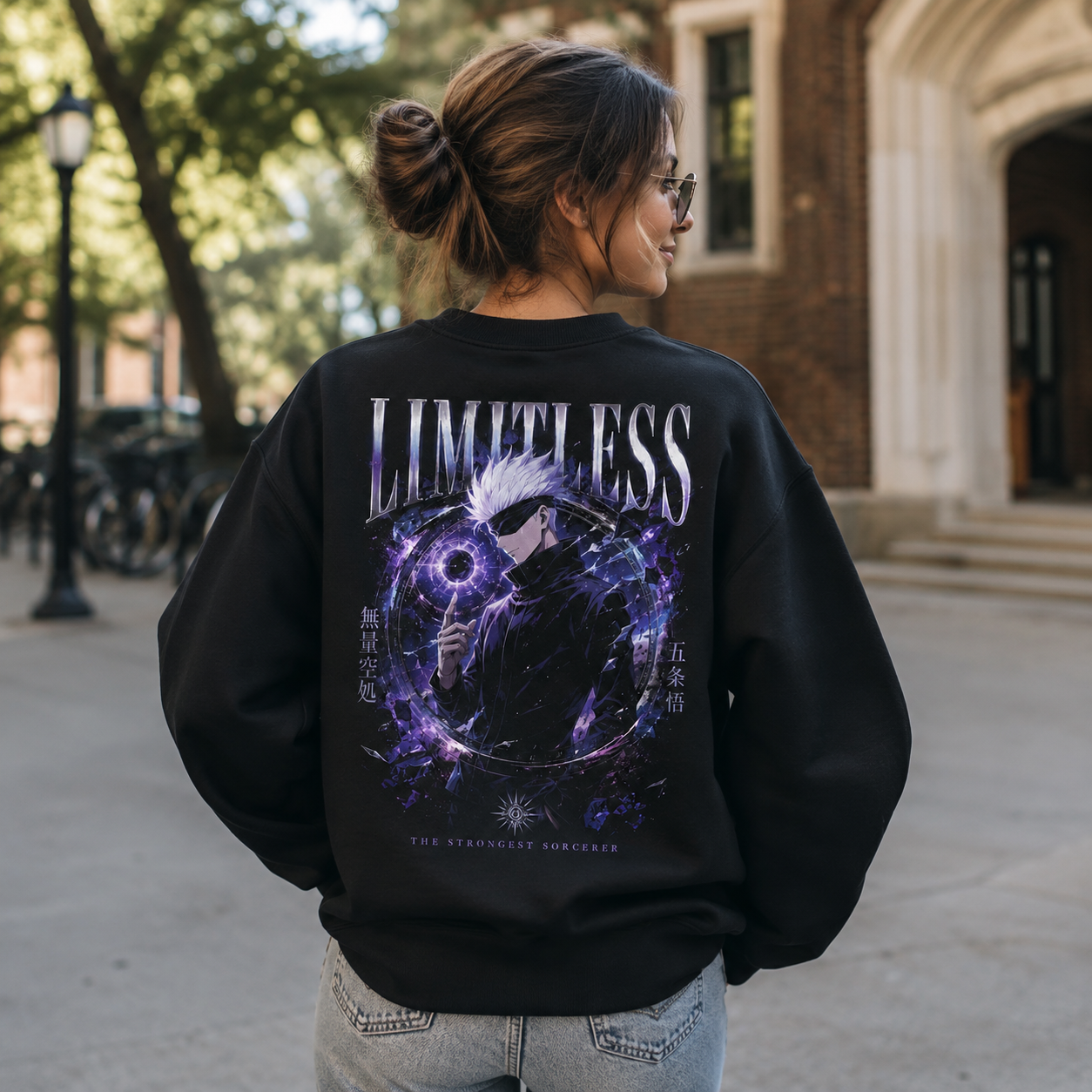 Black sweatshirt with Satoru Gojo Jujutsu Kaisen Strongest Sorcerer graphic – photo 3