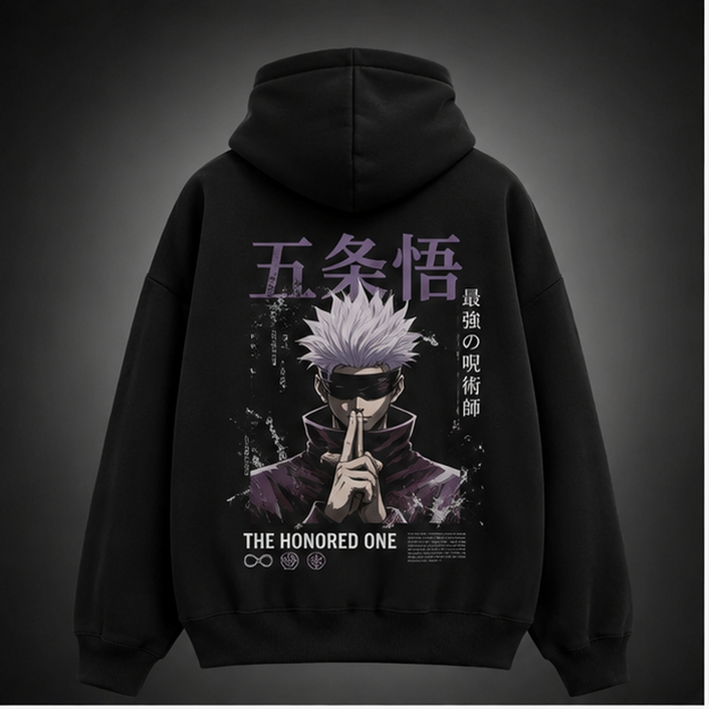 Black hoodie with Satoru Gojo Jujutsu Kaisen The Honored One graphic – photo 1