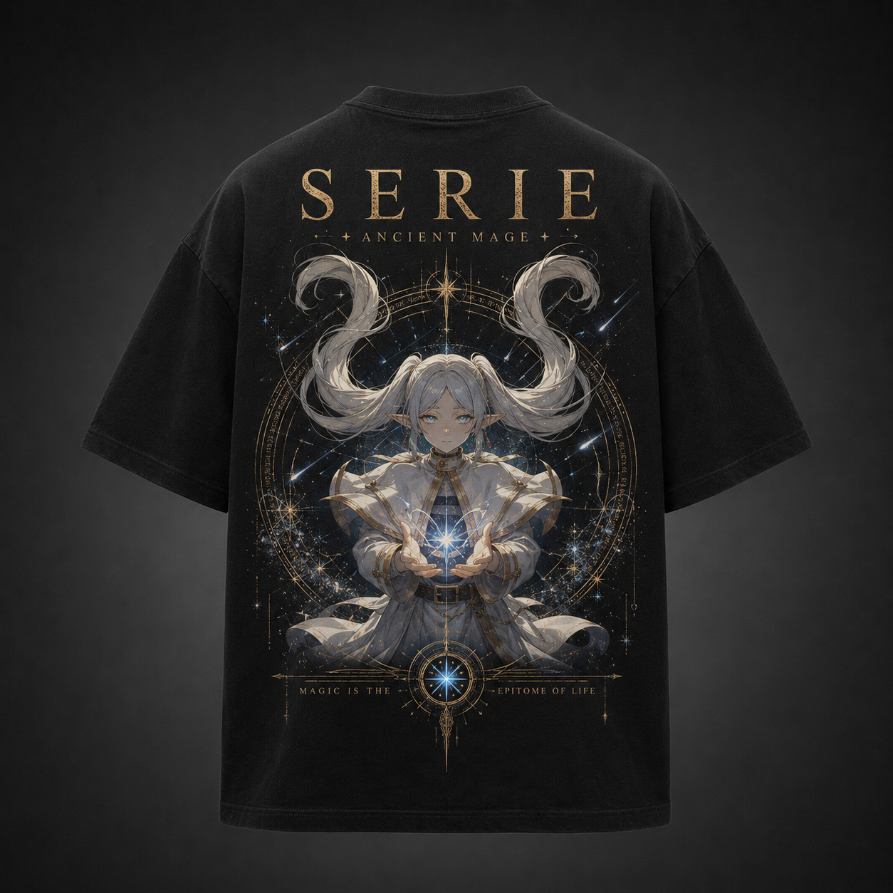 Black t-shirt with Serie Frieren Ancient Mage graphic – photo 1