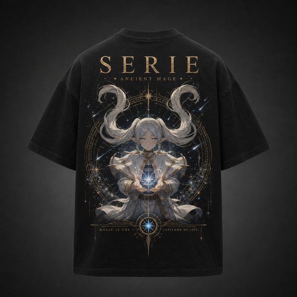 Black t-shirt with Serie Frieren Ancient Mage graphic – photo 1