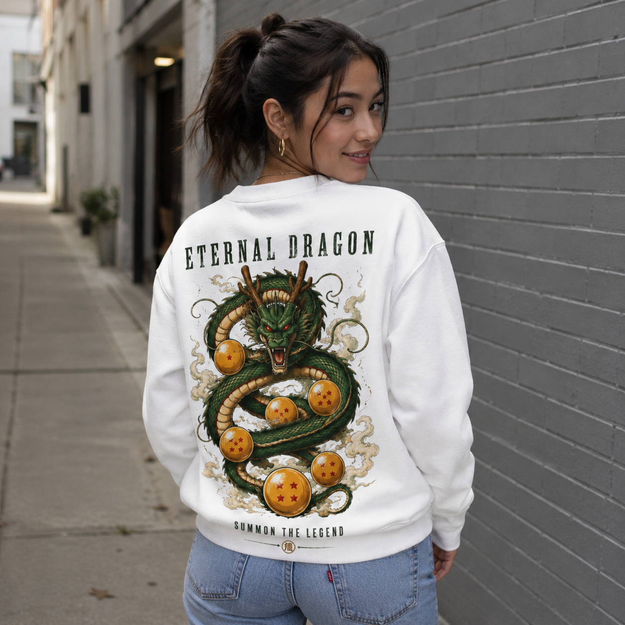 White sweatshirt with Shenron Dragon Ball Eternal Ascension graphic – photo 3