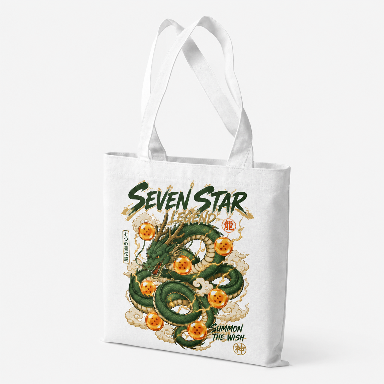 White tote bag with Shenron Dragon Ball Seven Star Legend graphic – photo 2