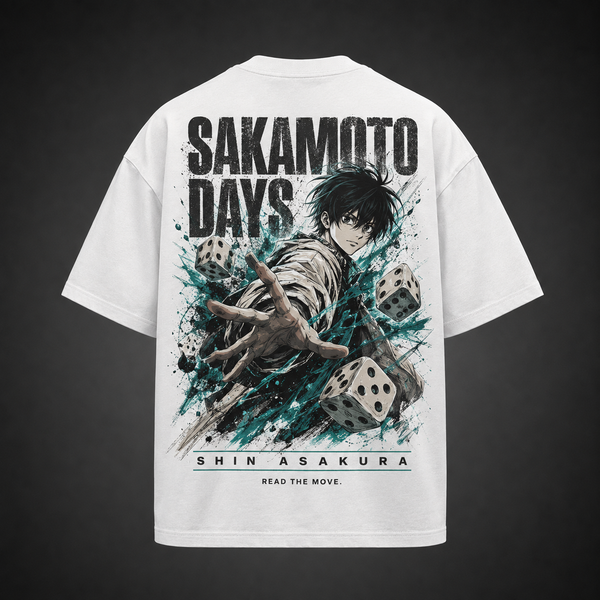 White t-shirt with Shin Asakura Sakamoto Days Read The Move graphic – photo 1