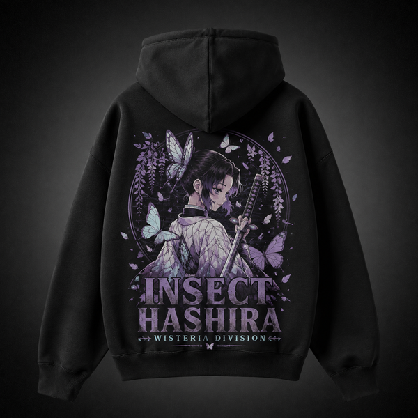 Black hoodie with Shinobu Kocho Demon Slayer Insect Hashira graphic – photo 1