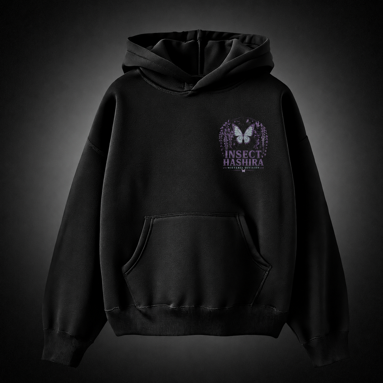 Black hoodie with Shinobu Kocho Demon Slayer Insect Hashira graphic – photo 2