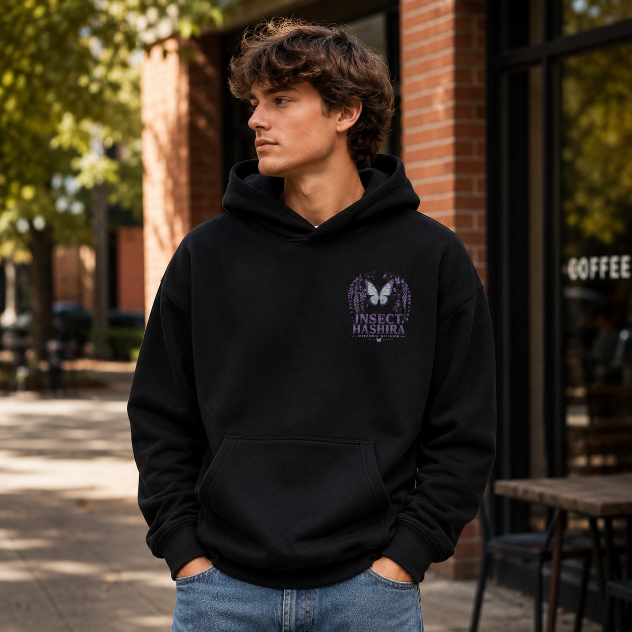 Black hoodie with Shinobu Kocho Demon Slayer Insect Hashira graphic – photo 4
