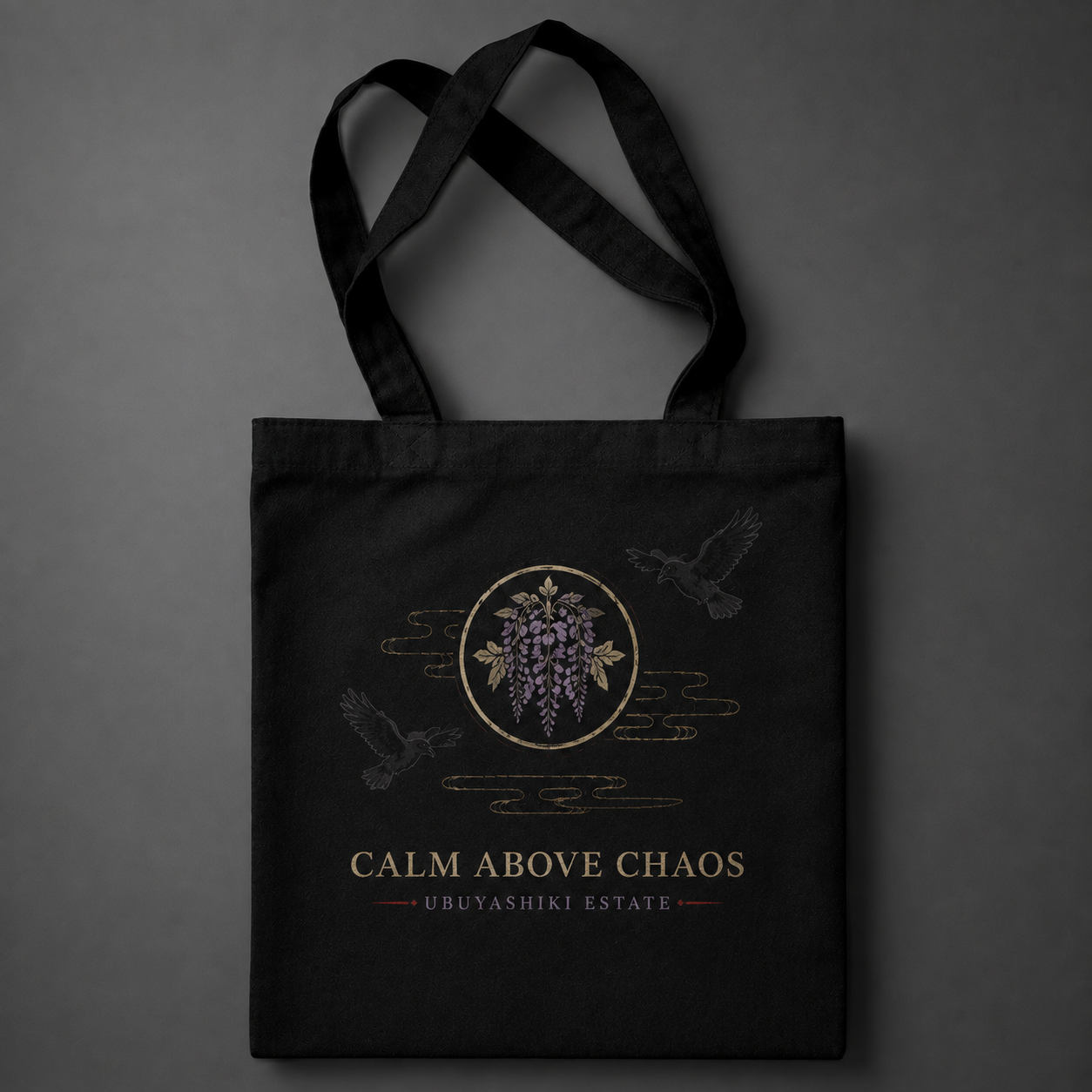 Black tote bag with Shinobu Kocho Demon Slayer Insect Hashira graphic – photo 2