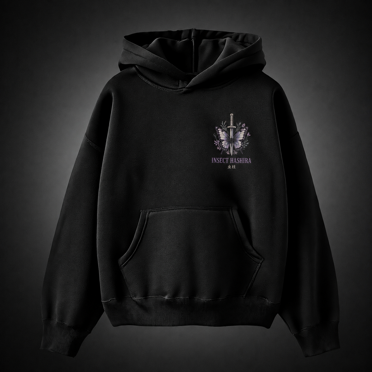 Black hoodie with Shinobu Kocho Demon Slayer Wisteria Estate graphic – photo 2