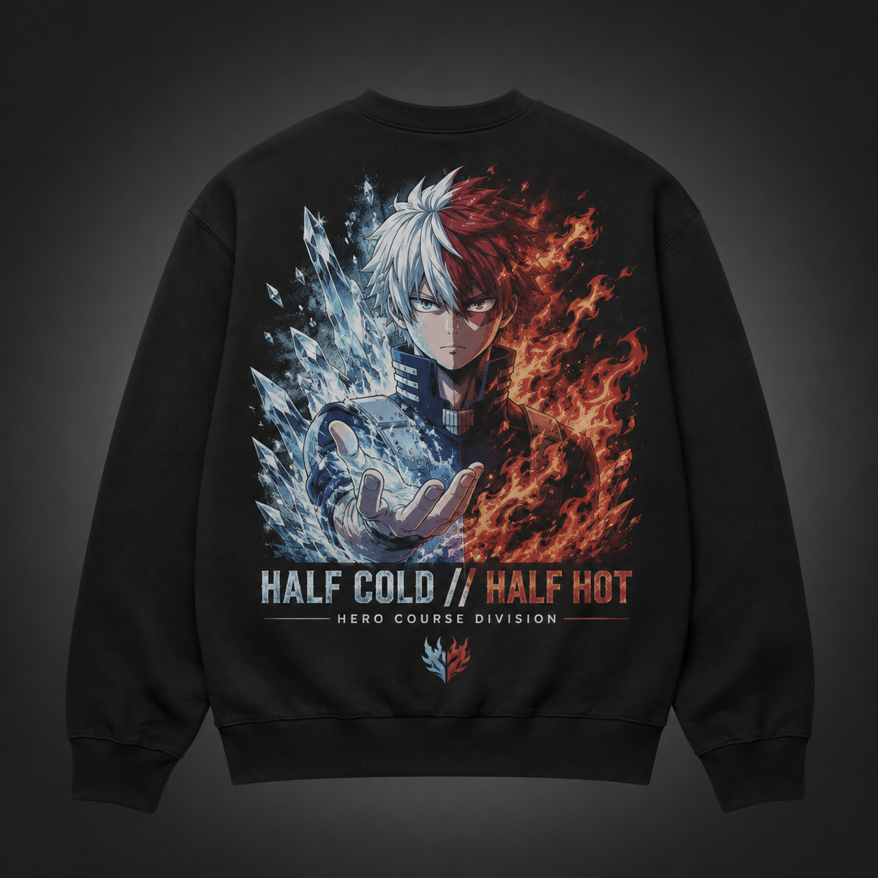 Black sweatshirt with Shoto Todoroki My Hero Academia Half Cold Half Hot graphic – photo 1