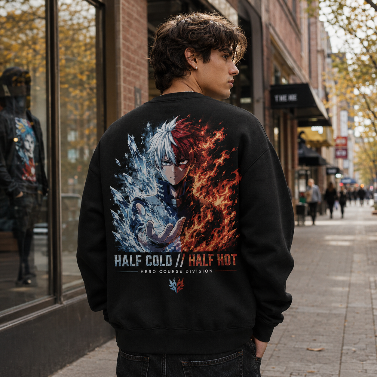 Black sweatshirt with Shoto Todoroki My Hero Academia Half Cold Half Hot graphic – photo 3