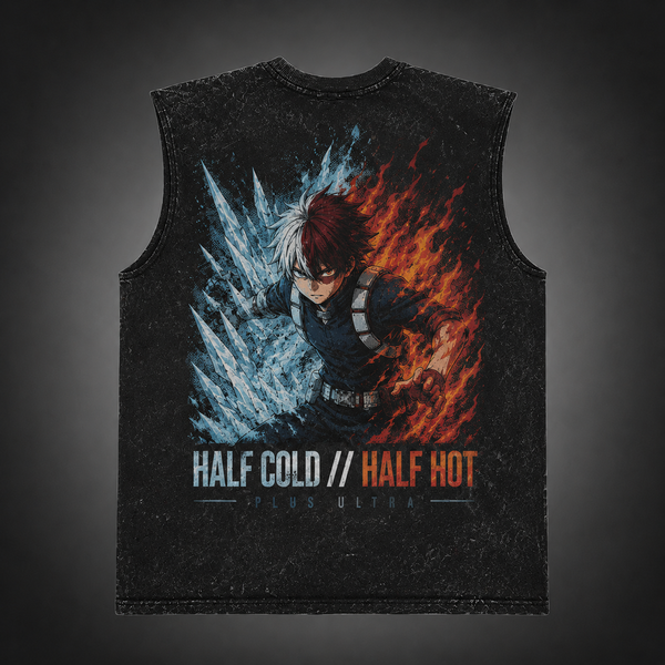 Washed black tank top with Shoto Todoroki My Hero Academia Half Cold Half Hot graphic – photo 1