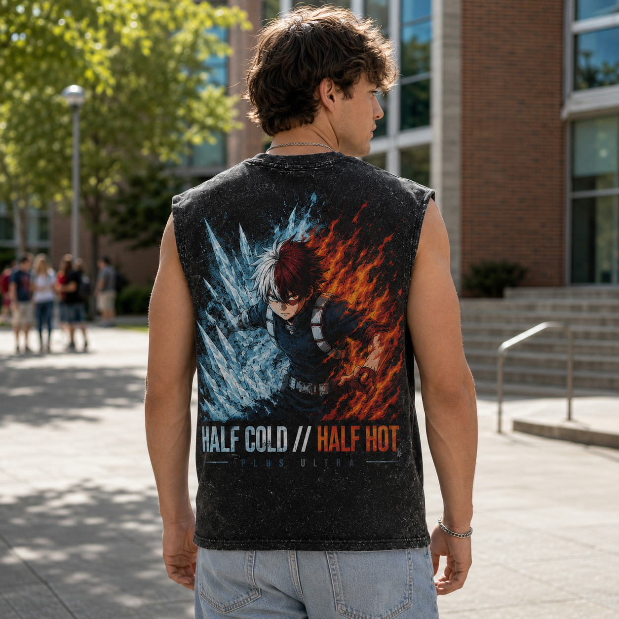 Washed black tank top with Shoto Todoroki My Hero Academia Half Cold Half Hot graphic – photo 3