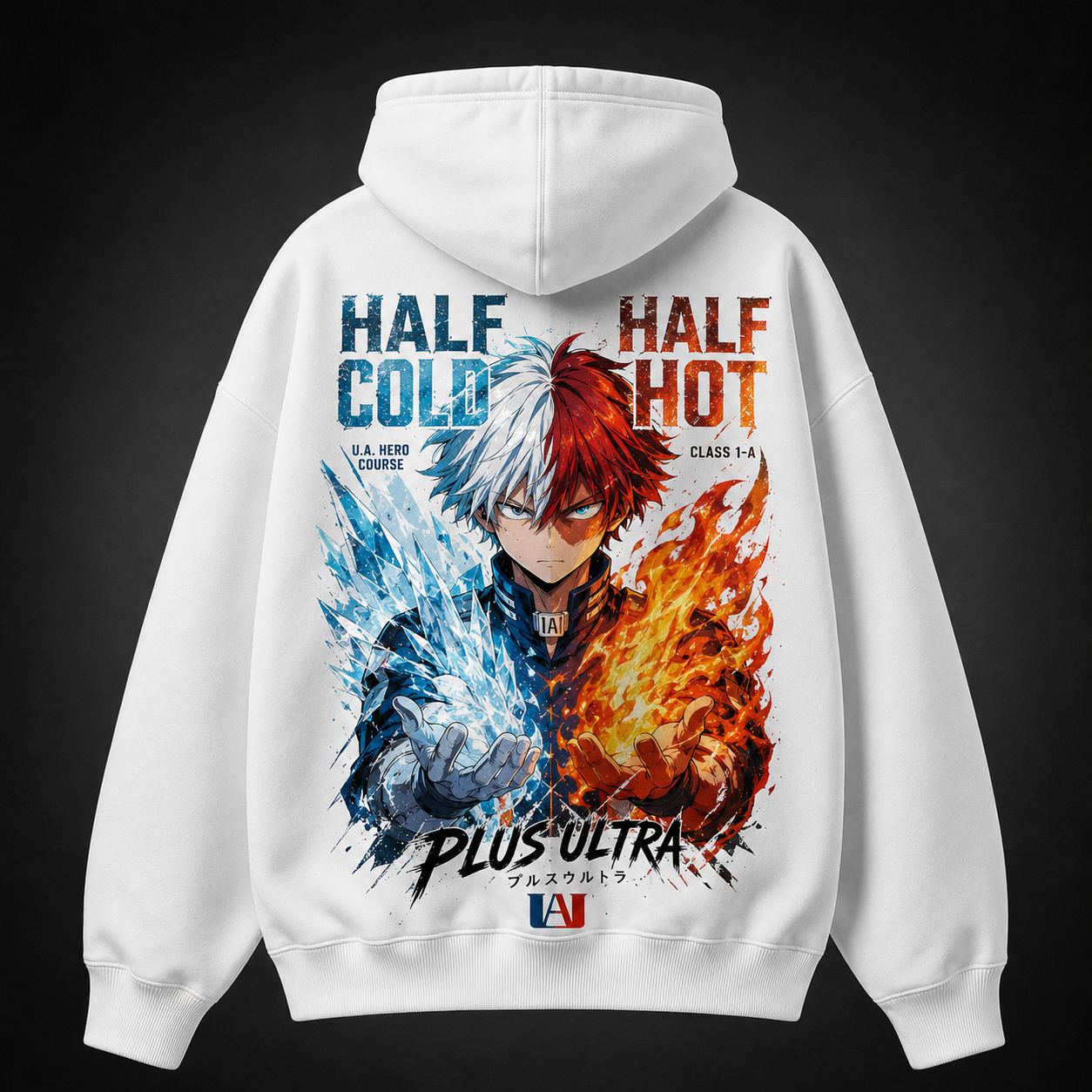 White hoodie with Shoto Todoroki My Hero Academia Half Cold Hot graphic – photo 1
