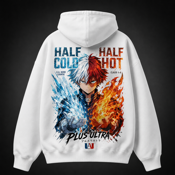 White hoodie with Shoto Todoroki My Hero Academia Half Cold Hot graphic – photo 1