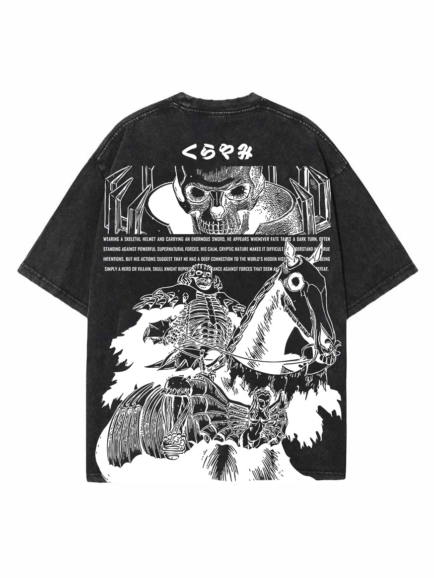 Washed black t-shirt with Skull Knight Berserk Phantom Knight graphic – photo 1
