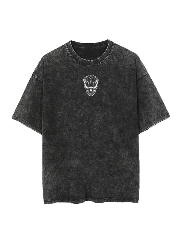 Washed black t-shirt with Skull Knight Berserk Phantom Knight graphic – photo 2