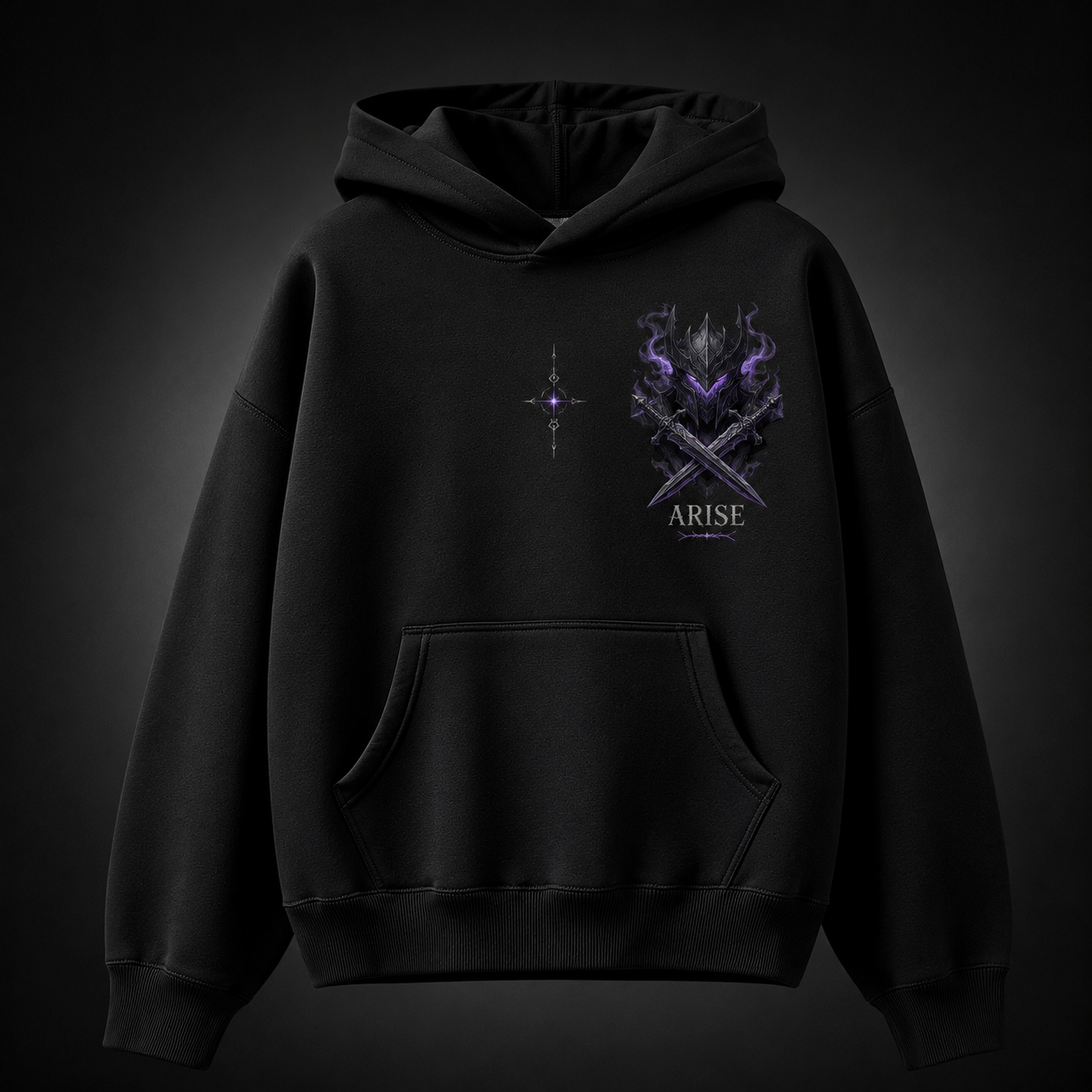 Black hoodie with Solo Leveling Sovereign Crown Blades graphic – photo 2
