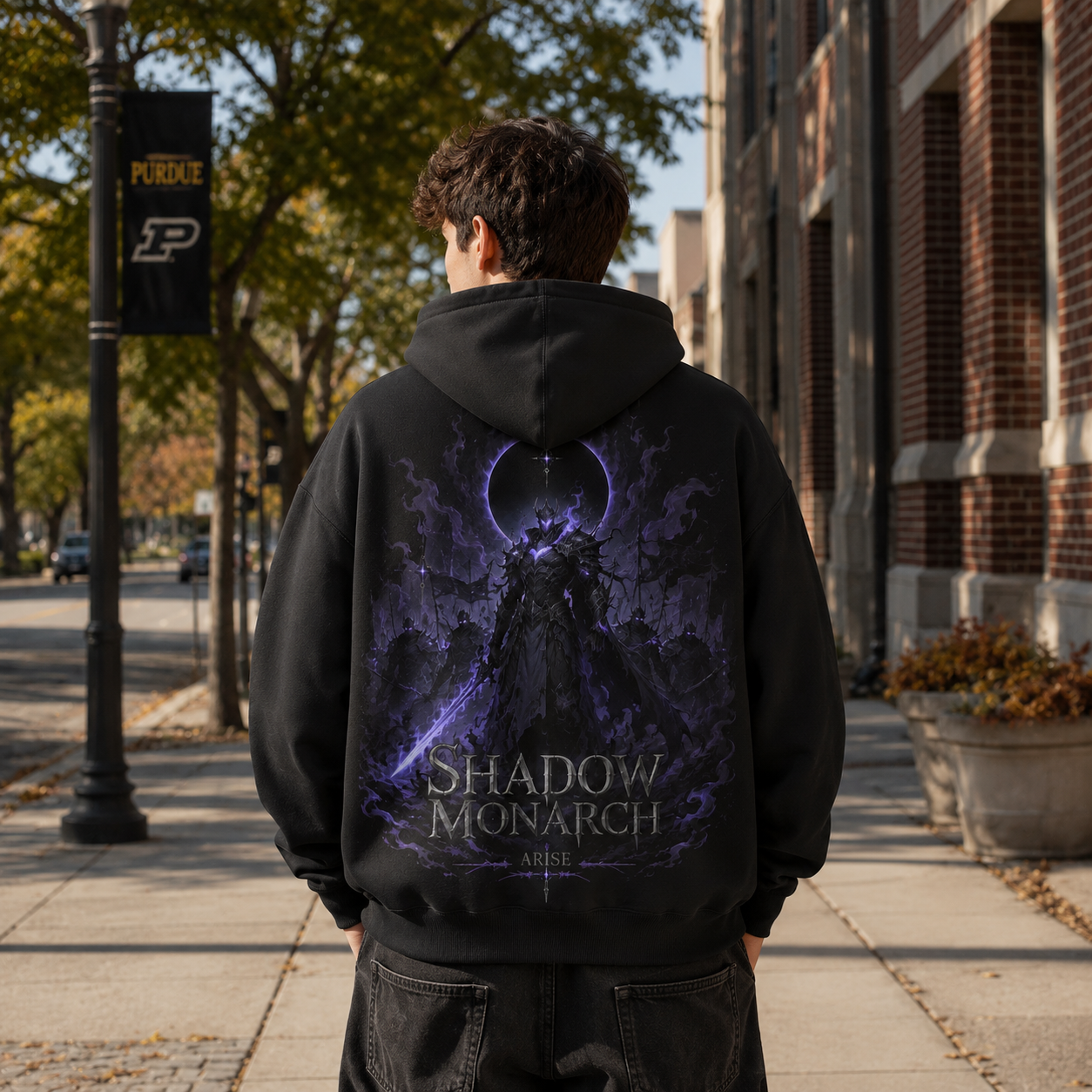 Black hoodie with Solo Leveling Sovereign Crown Blades graphic – photo 3