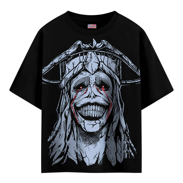 Stone God Cracked Mask Portrait - Solo Leveling Oversized Tee