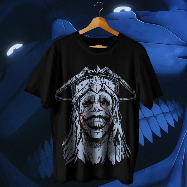 Stone God Cracked Mask on Black - Solo Leveling Oversized Tee