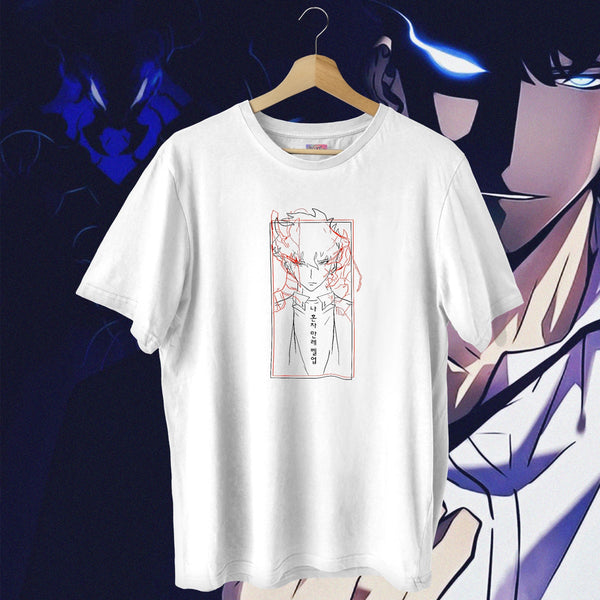 Shadow Monarch Red Line Art White Wash - Solo Leveling Tee