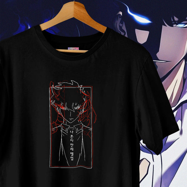 Shadow Monarch Red Line Art Black Wash - Solo Leveling Oversized Tee