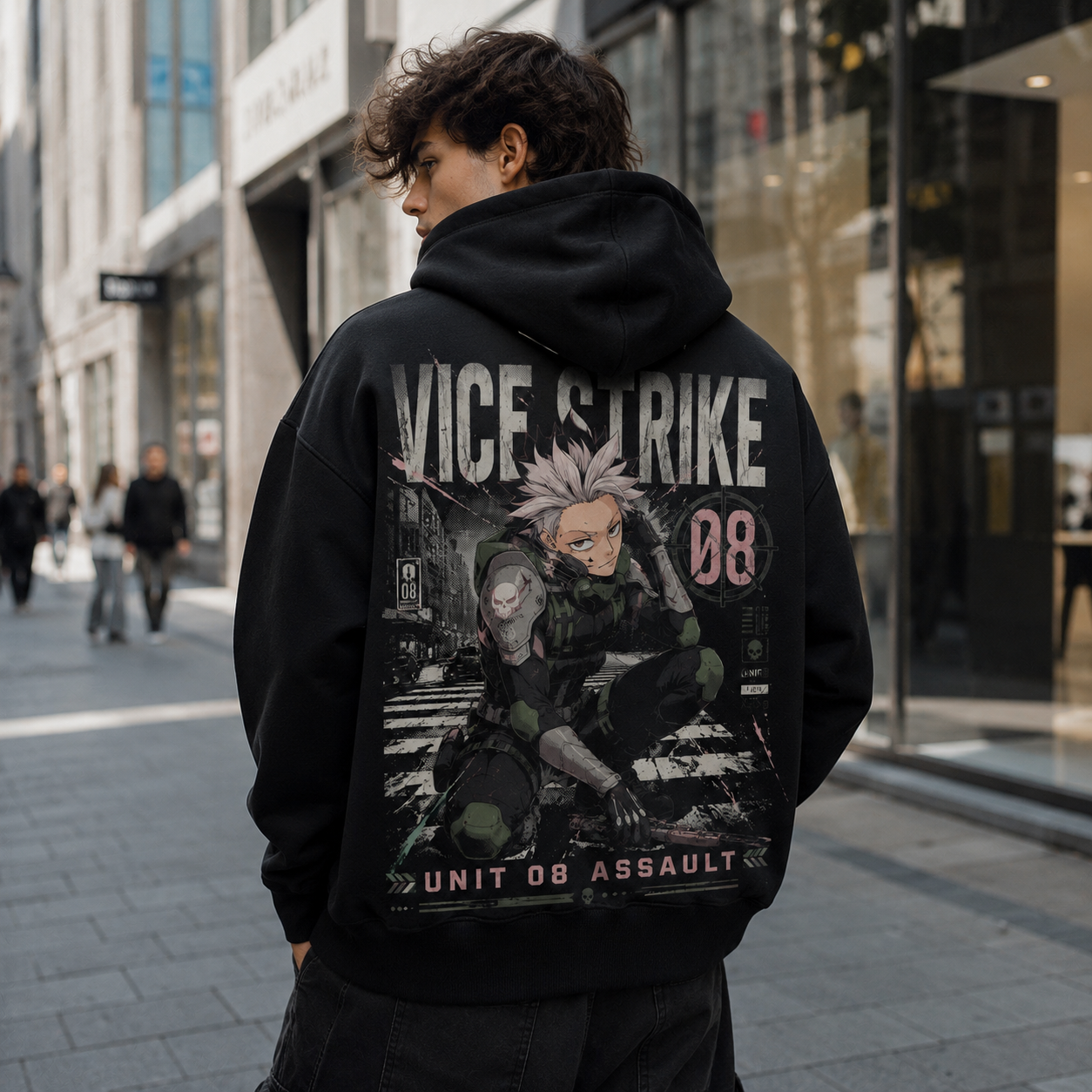 Black hoodie with Soshiro Hoshina Kaiju No. 8 Vice Strike graphic – photo 4