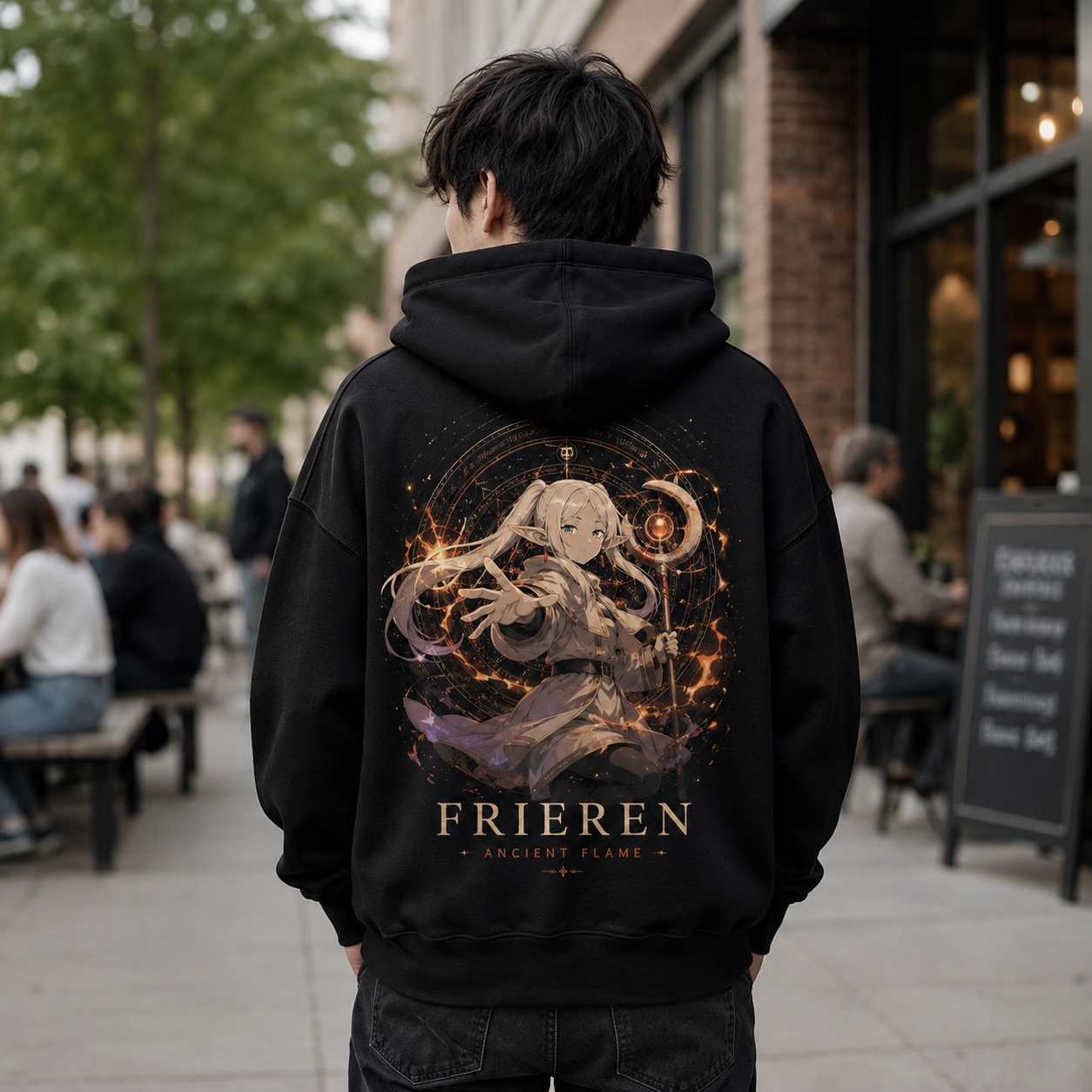 White hoodie with Stark Frieren Axe That Stands graphic – photo 3