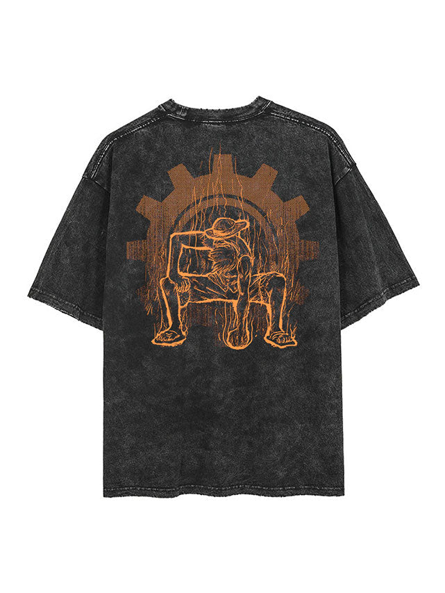 Washed black t-shirt with Monkey D. Luffy One Piece Straw Hat graphic – photo 1