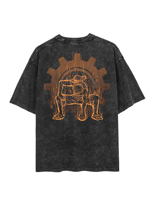 Washed black t-shirt with Monkey D. Luffy One Piece Straw Hat graphic – photo 1