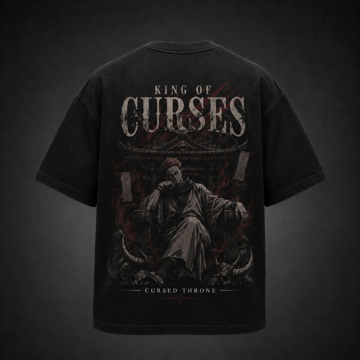 Black t-shirt with Sukuna Jujutsu Kaisen Cursed Throne graphic – photo 1