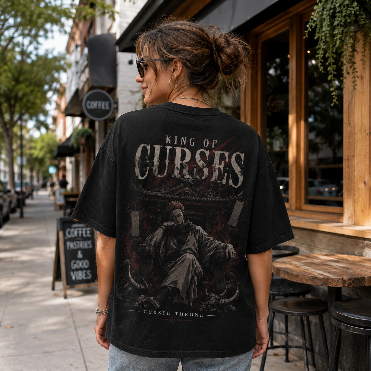 Black t-shirt with Sukuna Jujutsu Kaisen Cursed Throne graphic – photo 3