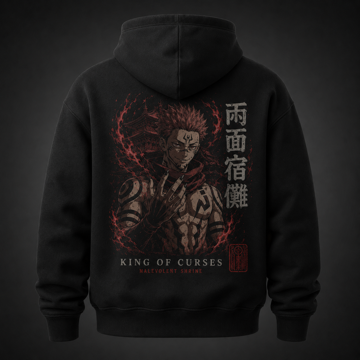 Black hoodie with Sukuna Jujutsu Kaisen King Of Curses graphic – photo 1