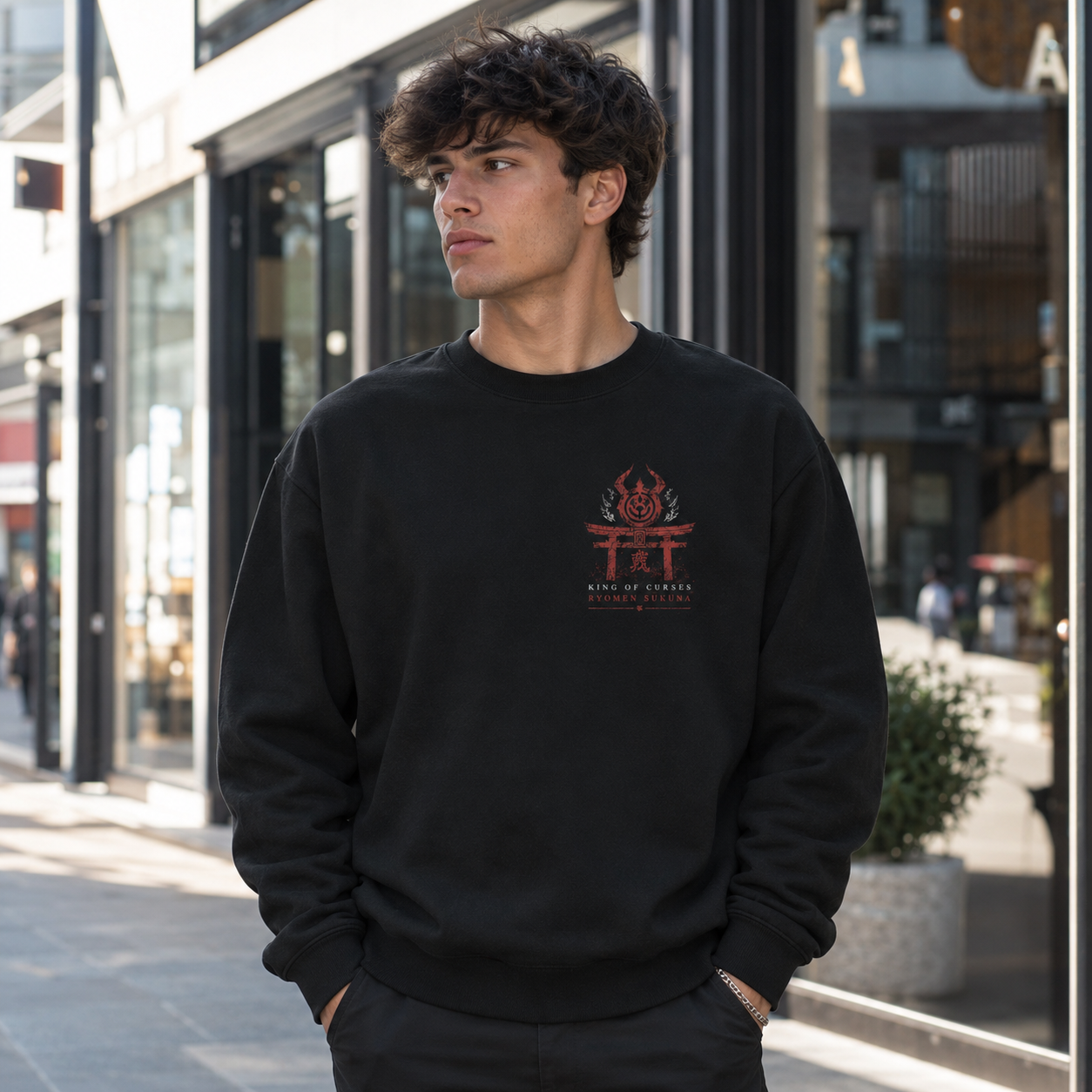 Black sweatshirt with Sukuna Jujutsu Kaisen Malevolent Shrine graphic – photo 4