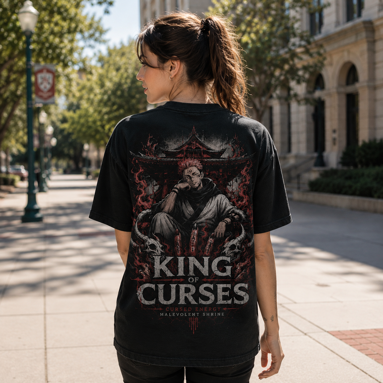 Black t-shirt with Sukuna Jujutsu Kaisen Malevolent Shrine graphic – photo 3