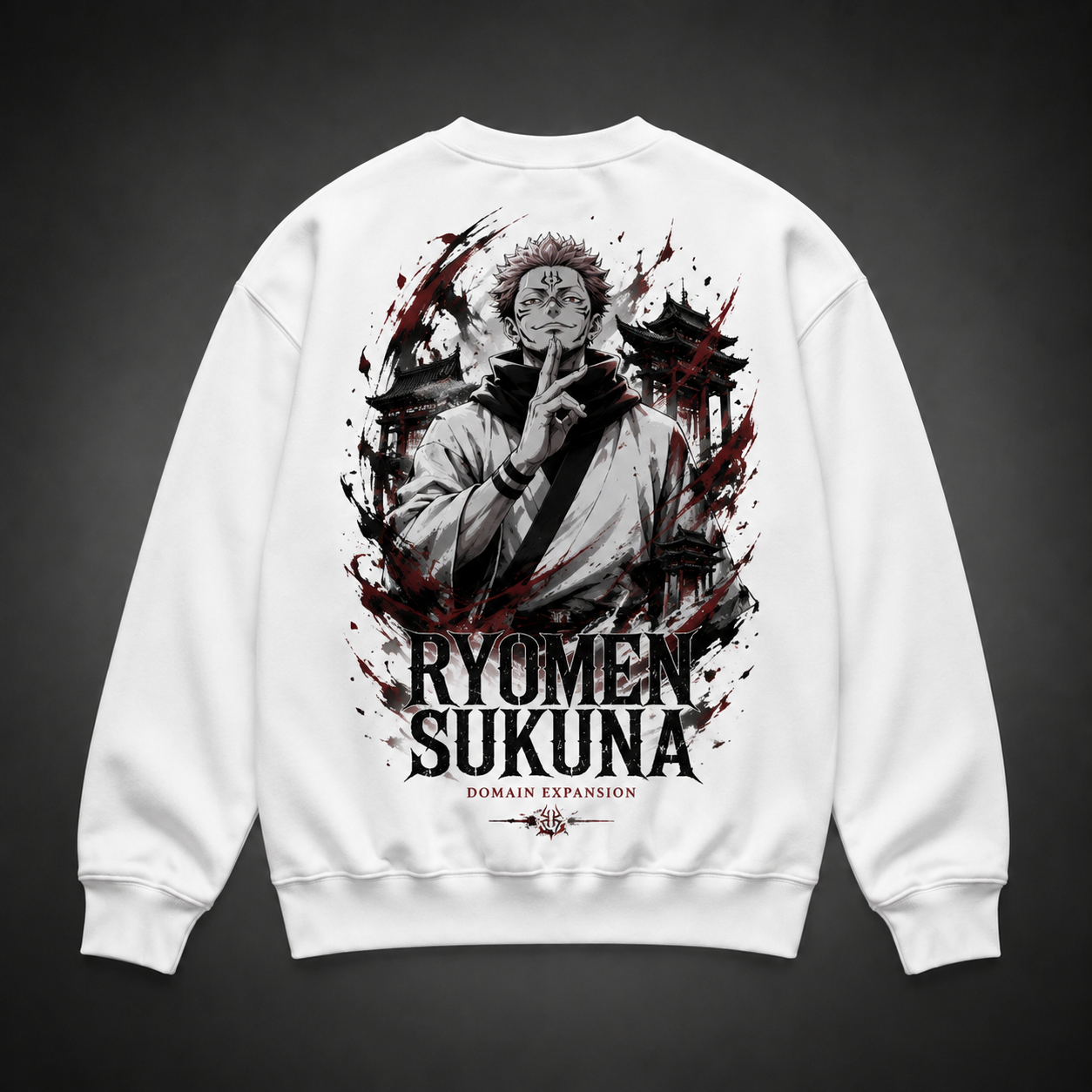 White sweatshirt with Sukuna Jujutsu Kaisen Ryomen Sukuna graphic – photo 1