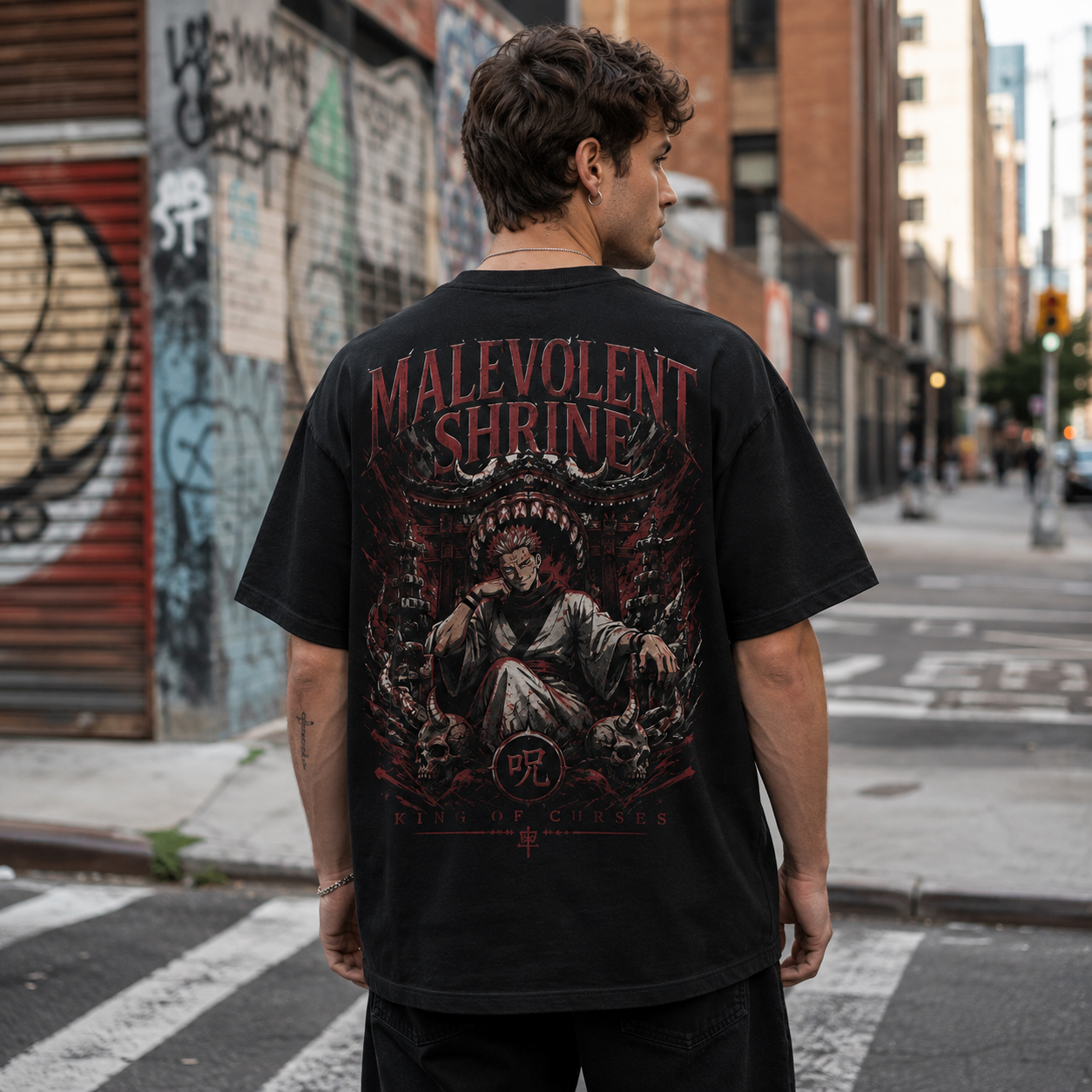 Black t-shirt with Sukuna Jujutsu Kaisen Shrine Of Domination graphic – photo 3