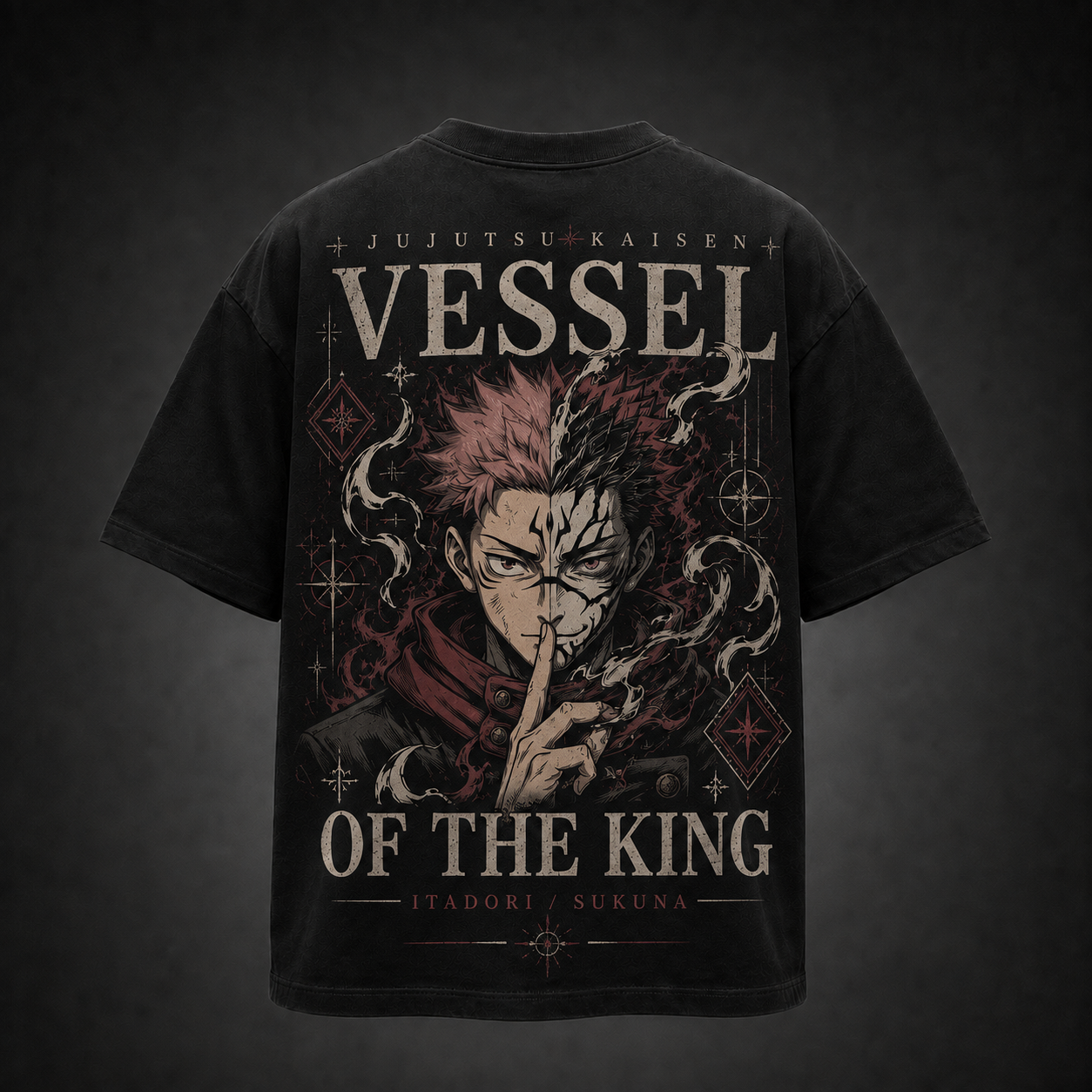 Black t-shirt with Sukuna Jujutsu Kaisen Vessel Of The King graphic – photo 1
