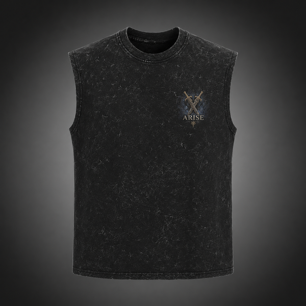 Washed black tank top with Sung Jin-Woo & Cha Hae-In Solo Leveling Arise Together graphic – photo 2