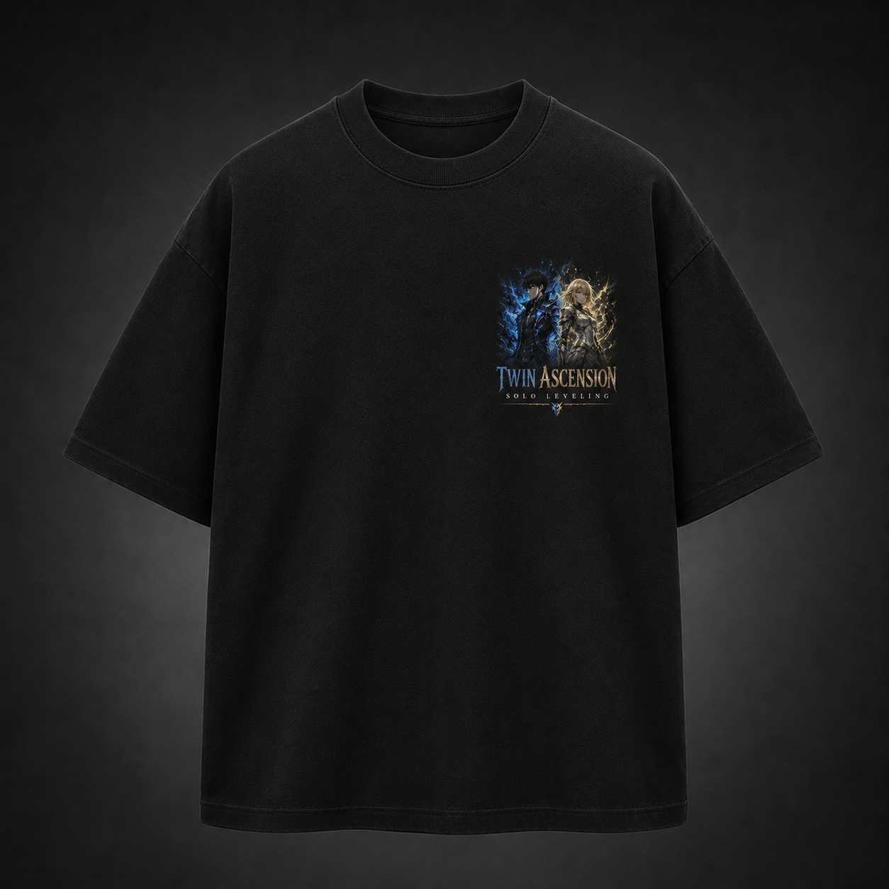 Black t-shirt with Sung Jin-Woo & Cha Hae-In Solo Leveling Twin Ascension graphic – photo 2