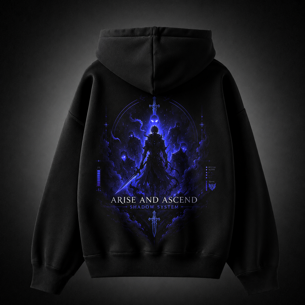 Black hoodie with Sung Jin-Woo Solo Leveling Arise And Ascend graphic – photo 1