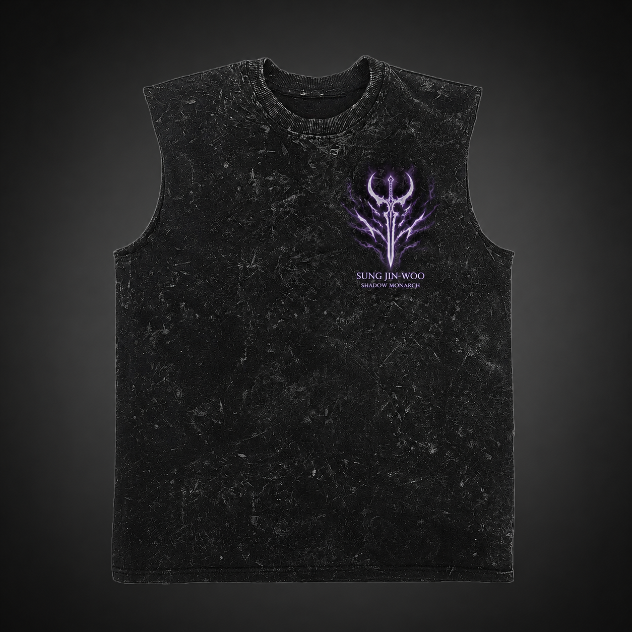Washed black tank top with Sung Jin-Woo Solo Leveling Arise Awakening graphic – photo 2