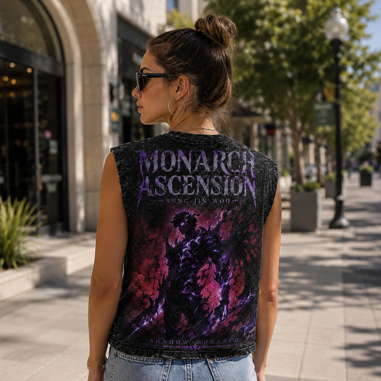Washed black tank top with Sung Jin-Woo Solo Leveling Arise Awakening graphic – photo 3