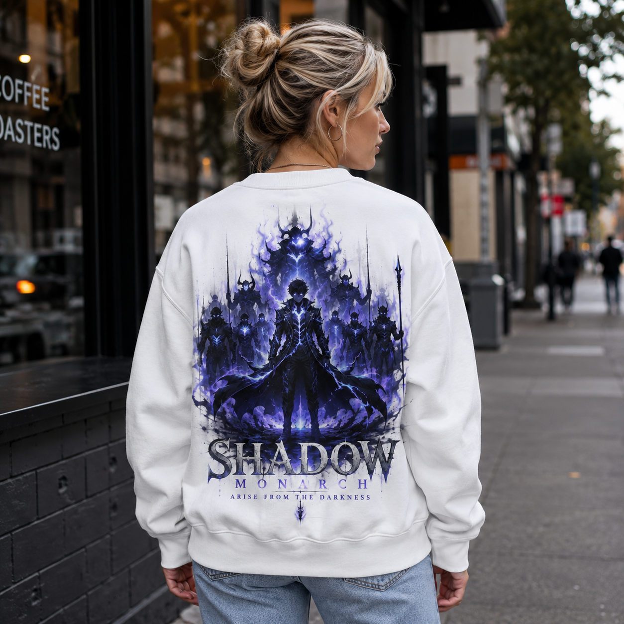 White sweatshirt with Sung Jin-Woo Solo Leveling Arise From The Darkness graphic – photo 3