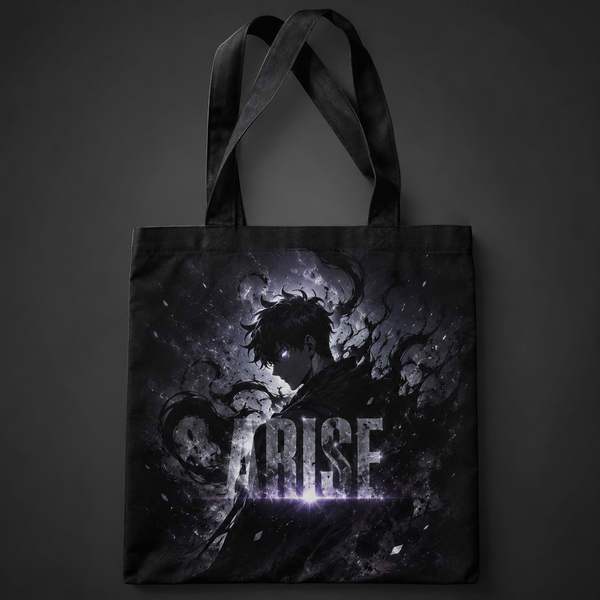 Black tote bag with Sung Jin-Woo Solo Leveling Arise Monochrome graphic – photo 1