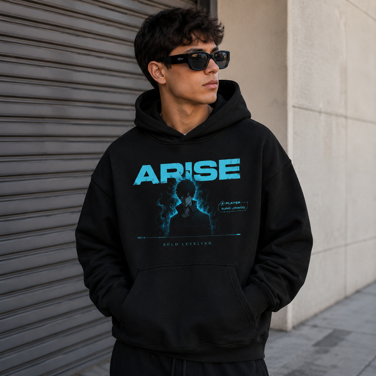 Black hoodie with Sung Jin-Woo Solo Leveling Arise Player Stats graphic – photo 4