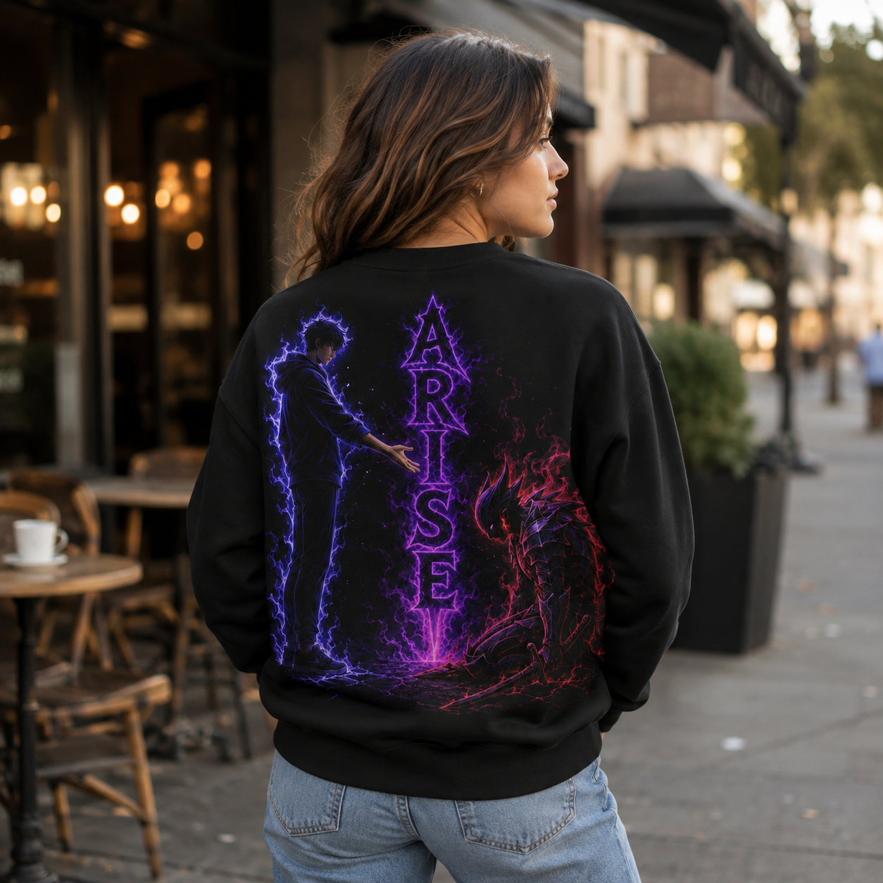 Black sweatshirt with Sung Jin-Woo Solo Leveling Arise Summoning graphic – photo 3